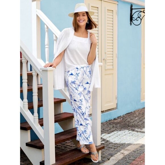 Talbots Straight Ankle Pull on Pants Ocean Flora Petite XL - Picture 3 of 10